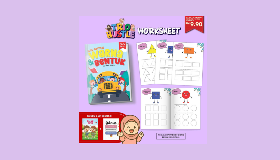 Buku Aktiviti Warna & Bentuk (3-5 Tahun) – PDF | 12 Pages